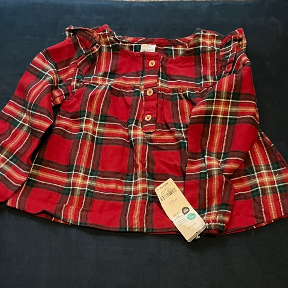Carters Toddler Girls Red Plaid Flannel Ruffle Long Sleeve Top 2T 2R531410